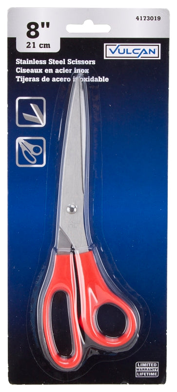Vulcan 54107D Scissor, 8-3/8 in OAL, 5 in L Cut, Stainless Steel Blade, Comfort-Grip Handle, Red Handle