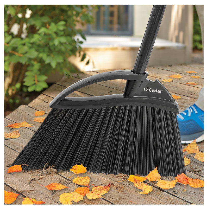O-Cedar 168215 Angle Broom, 12-1/2 in Sweep Face, Plastic Bristle, Steel Handle, Black/Gray