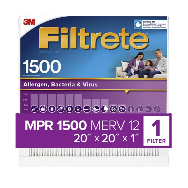 Filtrete 20 in. W X 20 in. H X 1 in. D 1500 MPR Pleated Allergen Air Filter 1 pk, Pack of 4