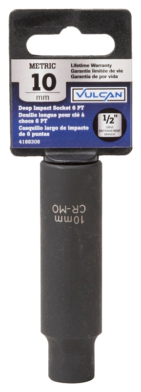 Vulcan MT6580208 Deep Impact Socket, 10 mm Socket, 1/2 in Drive, Deep Drive, 6-Point, Chrome Molybdenum Steel