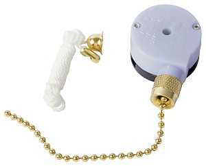 Gardner Bender GSW-33 Pull Chain Switch, 1-Pole, 125 VAC, 6 A, Brass