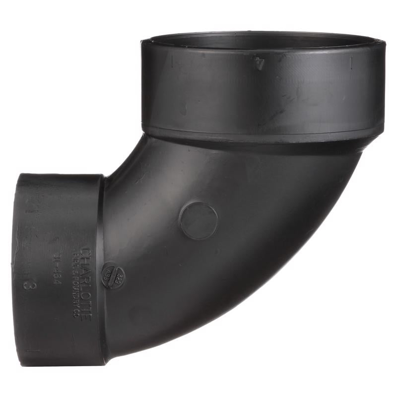 Charlotte Pipe 3 in. Hub X 4 in. D Hub ABS 90 Degree Elbow