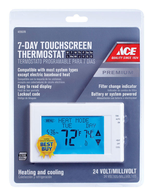 Ace Heating and Cooling Touch Screen Programmable Thermostat
