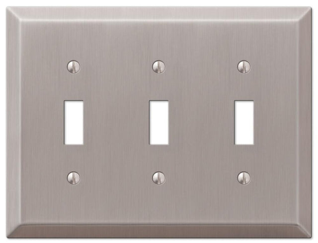 Amerelle Century 163TTTBN Wallplate, 4-15/16 in L, 6-1/2 in W, 3 -Gang, Steel, Brushed Nickel, Pack of 3