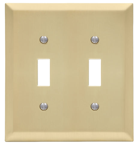 Amerelle 163TTSB Wallplate, 4-15/16 in L, 4-9/16 in W, 2 -Gang, Steel, Satin Brass, Pack of 3
