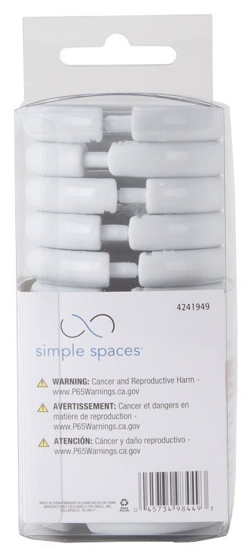 Simple Spaces SD-ORING-W3L Shower Curtain Ring, Plastic, white, 1 cm W, 2-3/8 in H