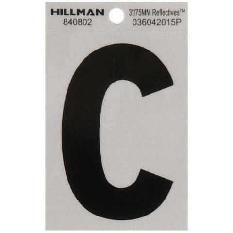 HILLMAN 3 in. Reflective Black Vinyl Self-Adhesive Letter C 1 pc, Pack of 6