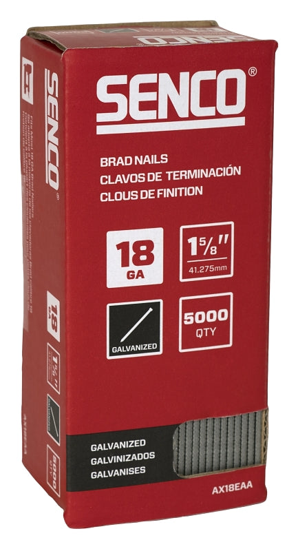 Senco AX18EAA Nail, 1-5/8 in L, 18, Steel, Electro-Galvanized, Brad, Medium Head, Smooth Shank