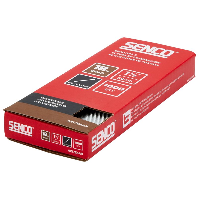 Senco AX17EAAR Brad Nail Strip, 1-1/2 in L, 18 ga, Galvanized/Plain, Medium Head
