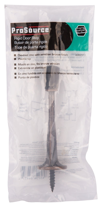 ProSource H20-Z029-PS Heavy-Duty Rigid Door Stop, 3-1/8 in Dia Base, 3-1/8 in Projection, Die-Cast Zinc & Plastic