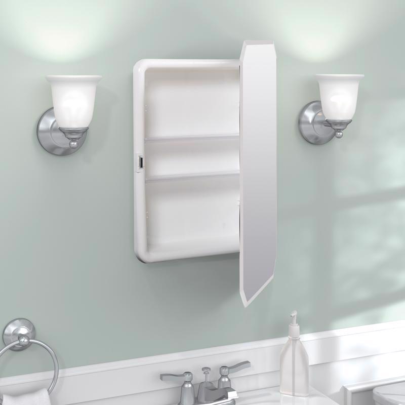 Zenith M182 Medicine Cabinet, 16 in OAW, 4-1/2 in OAD, 24 in OAH, Plastic, 2-Shelf