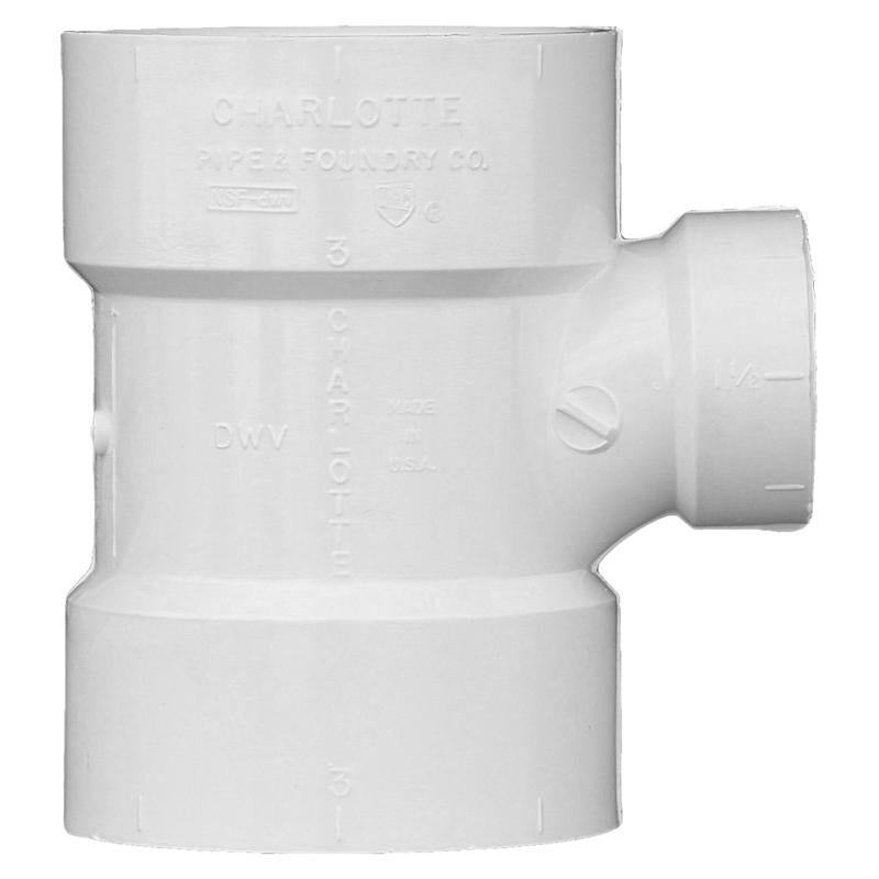 Charlotte Pipe Schedule 40 3 in. Hub X 3 in. D Hub PVC Sanitary Tee 1 pk