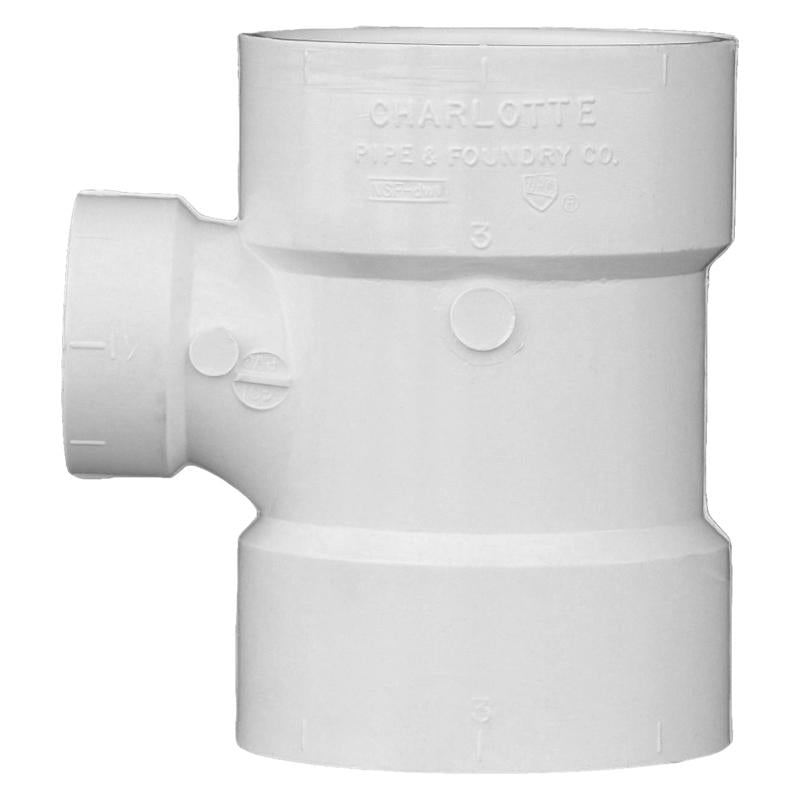 Charlotte Pipe Schedule 40 3 in. Hub X 3 in. D Hub PVC Sanitary Tee 1 pk