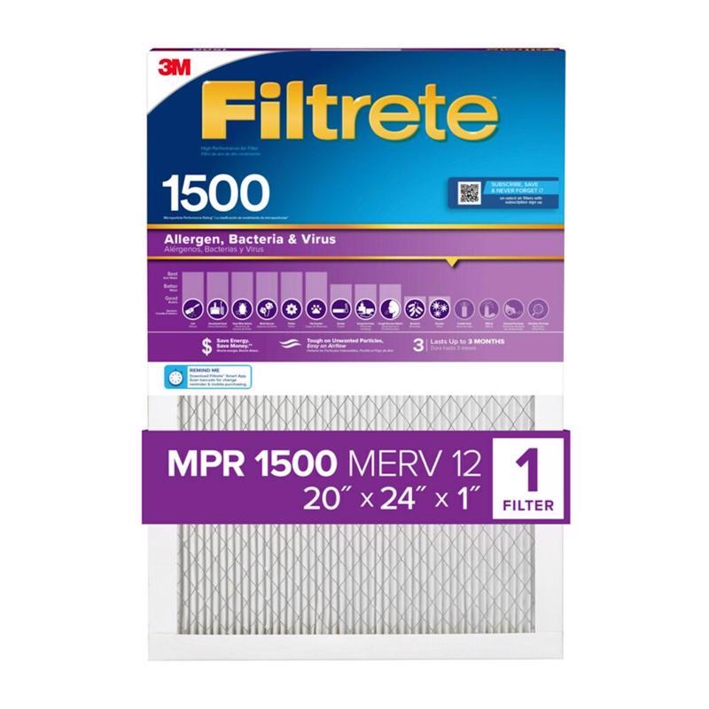 Filtrete 20 in. W X 24 in. H X 1 in. D 1500 MPR Pleated Air Filter 1 pk, Pack of 4