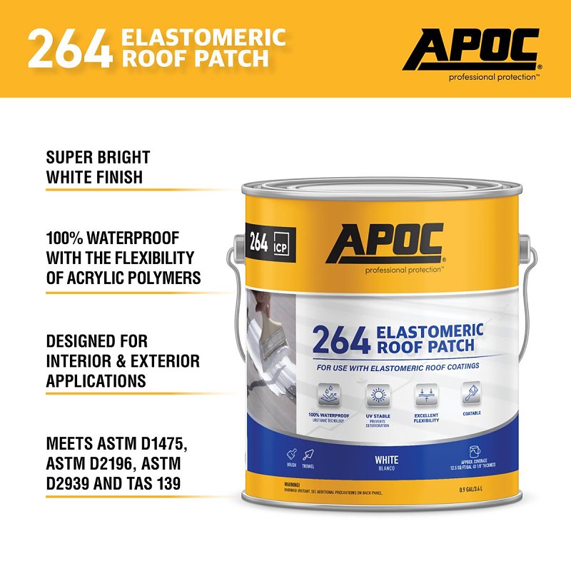 APOC AP-264 Series AP-2641 Elastomeric Roof Patch, White, Liquid, 1 gal, Pail, Pack of 4