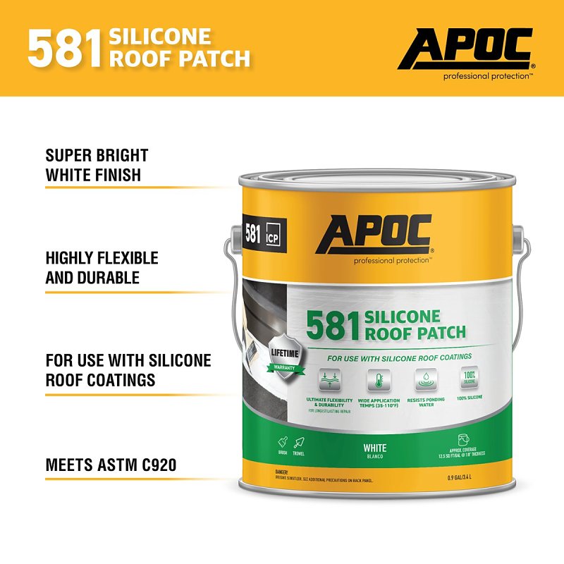 APOC Armor Flash AP-581 Series AP-5811 Silicone Roof Patch, White, Liquid, 1 gal, Pail, Pack of 4