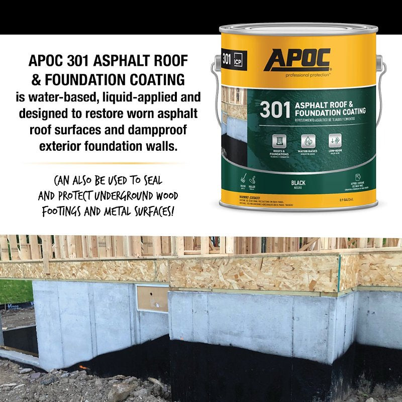 APOC AP-301 Series AP-3011 Asphalt Roof and Foundation Coating, Black, 1 gal, Pail, Liquid, Pack of 4