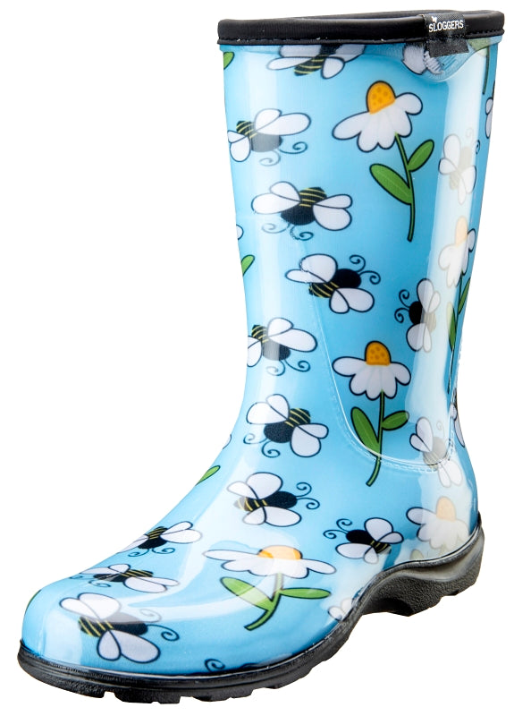 Sloggers 5020BEEBL-8 Rain and Garden Boots, 8, 15-1/2 in W, Bee, Light Blue