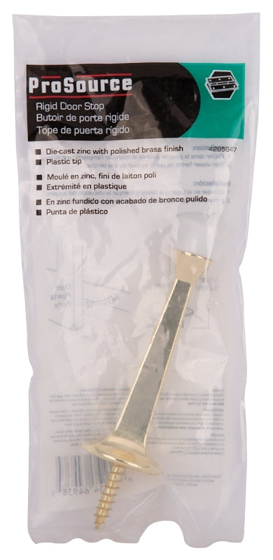 ProSource CL-208P-PB-PS Heavy-Duty Rigid Door Stop, 1 in Dia Base, 3 in Projection, Die-Cast Zinc & Plastic