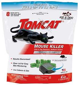 Tomcat 0372010 Mouse Bait Station Refill, 8-1/4 in W, 8.5 in H, 8 oz Bait, Plastic, Black