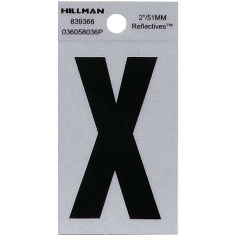 HILLMAN 2 in. Reflective Black Vinyl Self-Adhesive Letter X 1 pc, Pack of 6