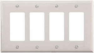 Eaton Wiring Devices PJ264W Wallplate, 4.87 in L, 8.56 in W, 4 -Gang, Polycarbonate, White, High-Gloss