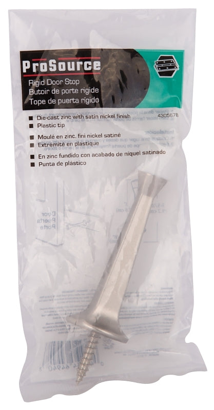 ProSource CL-208P-SN-PS Heavy-Duty Rigid Door Stop, 1 in Dia Base, 3 in Projection, Die-Cast Zinc & Plastic