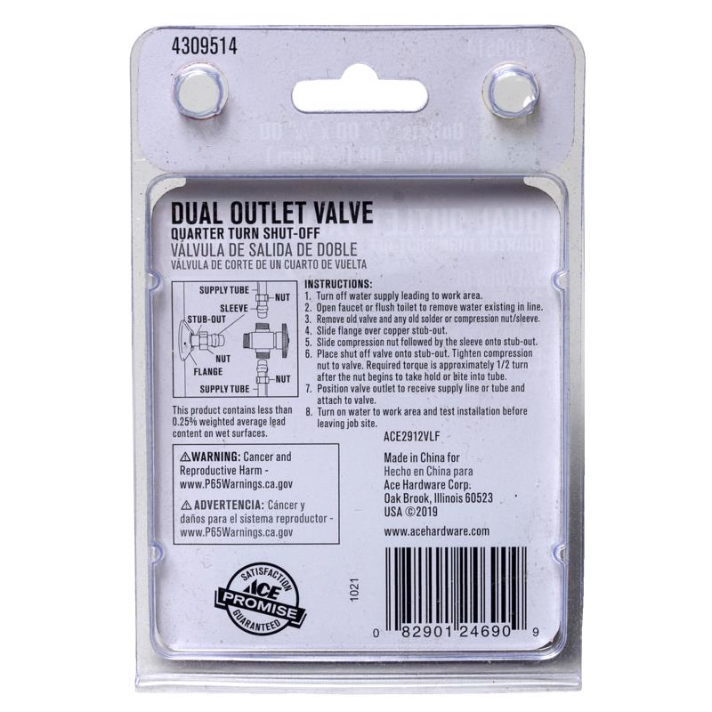 Ace 5/8 in. FPT X 1/2 in. Brass Dual Shut-Off Valve