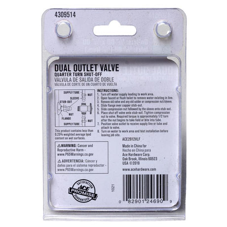 Ace 5/8 in. FPT X 1/2 in. Brass Dual Shut-Off Valve