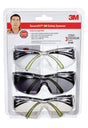 3M SF400-W-3PK Safety Eyewear, Clear/Gray Lens, Neon Green/Black Frame, Anti-Fog, Scratch-Resistant Lens