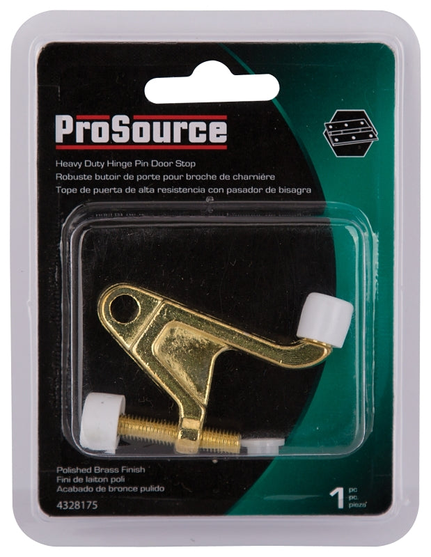 ProSource H20-B030C-PS Heavy-Duty Hinge Pin Door Stop, 2-3/4 in Projection, Die-Cast Zinc & Plastic, Polished Brass