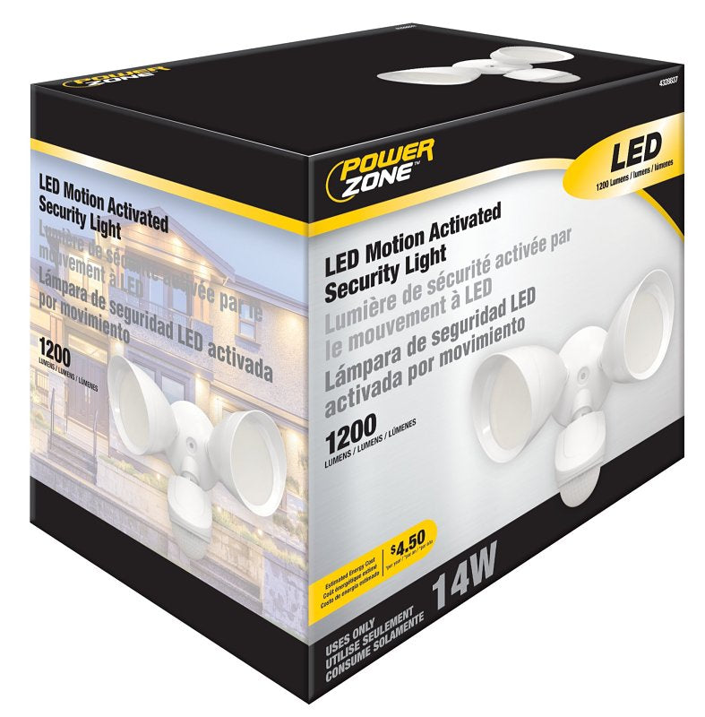 PowerZone O-G1200M-PW Security Light, 110/240 V, 15 W, 2-Lamp, LED Lamp, Daylight Light, 1200 Lumens