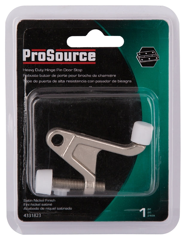 ProSource H20-B033C-PS Heavy-Duty Hinge Pin Door Stop, 2-3/4 in Projection, Die-Cast Zinc & Plastic, Satin Nickel