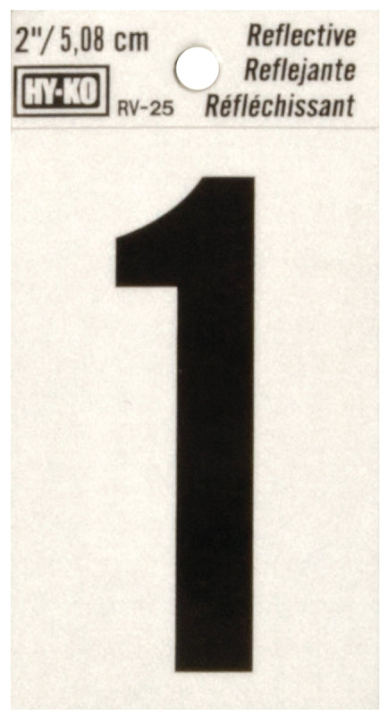Hy-Ko RV-25/1 Reflective Sign, Character: 1, 2 in H Character, Black Character, Silver Background, Vinyl, Pack of 10