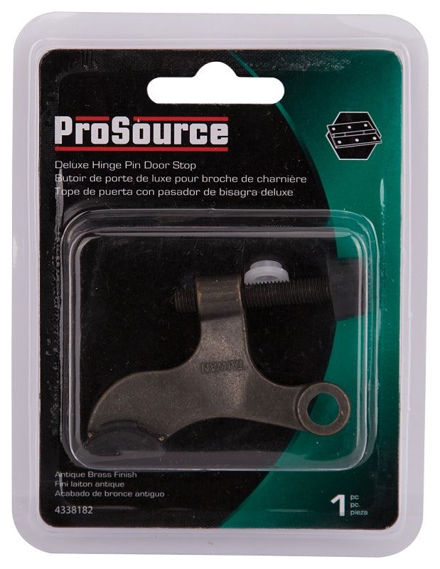 ProSource H20-B041C-PS Deluxe Hinge Pin Door Stop, 2-5/8 in Projection, Die-Cast Zinc & Plastic, Antique Brass