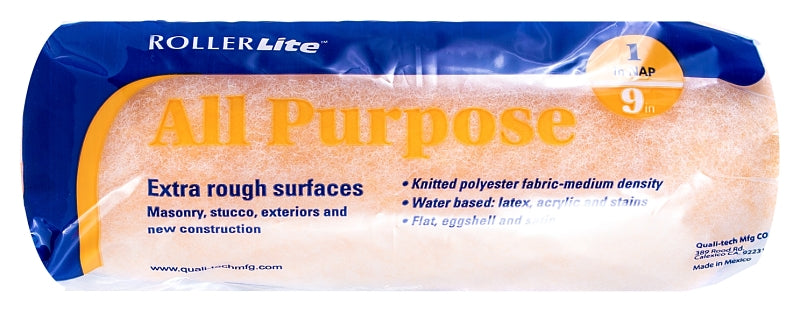 RollerLite All Purpose 9AP100 Roller Cover, 1 in Thick Nap, 9 in L, Polyester Cover, Orange