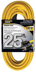 PowerZone OR500825 Extension Cord, 12 AWG Cable, 25 ft L, 125 V, Yellow