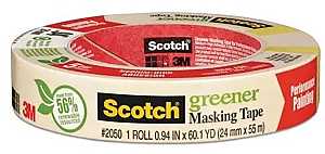 Scotch Greener 2050-24A Masking Tape, 60.1 yd L, 0.94 in W, Paper Backing, Beige