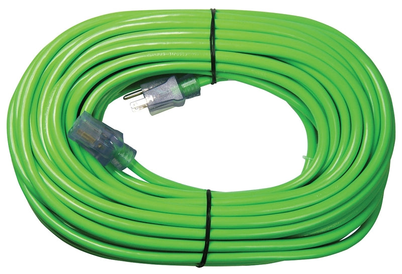 PowerZone ORN512833 Extension Cord, 12 AWG Cable, 80 ft L, 15 A, 125 V, Neon Green