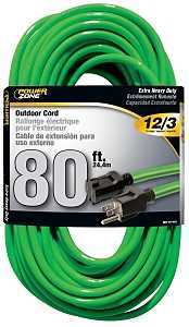 PowerZone ORN512833 Extension Cord, 12 AWG Cable, 80 ft L, 15 A, 125 V, Neon Green