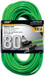PowerZone ORN512833 Extension Cord, 12 AWG Cable, 80 ft L, 15 A, 125 V, Neon Green