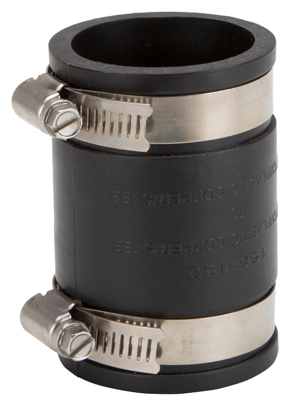 ProSource FC56-1515 Coupling, 1-1/2 x 1-1/2 in, Cast Iron, Plastic and Steel Drain Pipes, PVC, Black