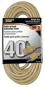 PowerZone OR884628 Extension Cord, 16 AWG Cable, 40 ft L, 125 V, Beige