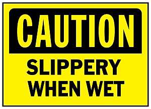 Hy-Ko 566 Caution Sign, Rectangular, SLIPPERY WHEN WET, Black Legend, Yellow Background, Polyethylene, Pack of 5