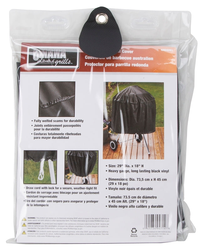 Omaha SPC05-12 Kettle Grill Cover, 29 in W, 18 in H, Vinyl, Black