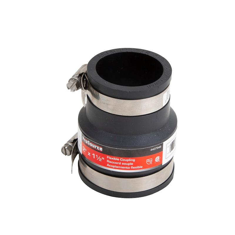 ProSource FC56-215 Coupling, 2 x 1-1/2 in, Cast Iron, Plastic and Steel Drain Pipes, PVC, Black
