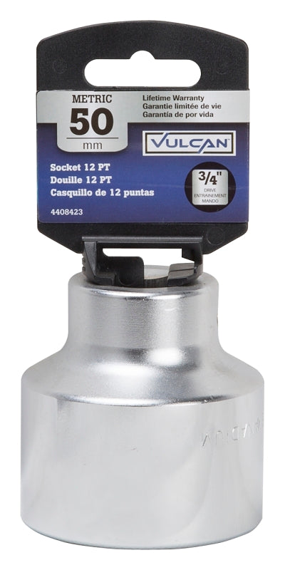 Vulcan MT-SM6050 Drive Socket, 50 mm Socket, 3/4 in Drive, 12-Point, Chrome Vanadium Steel, Chrome