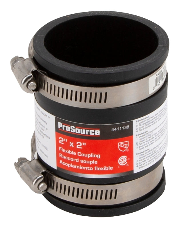 ProSource FC56-22 Coupling, 2 x 2 in, Cast Iron, Plastic and Steel Drain Pipes, PVC, Black
