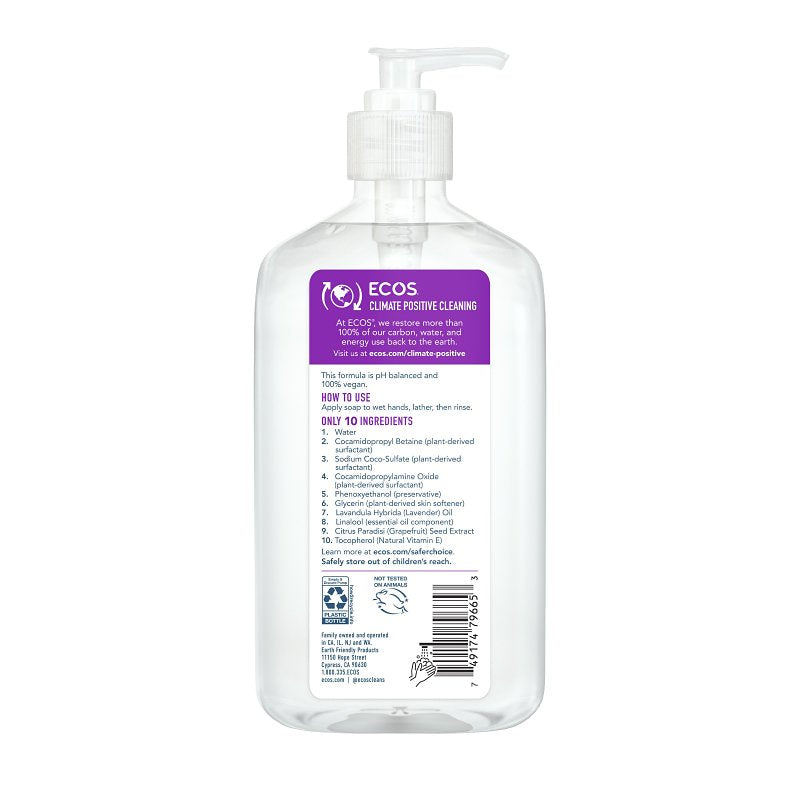 Ecos 9665/6 Hand Soap Clear, Liquid, Clear, Lavender, 17 oz, Bottle