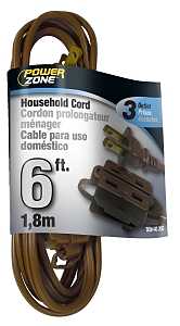 PowerZone OR670606 Extension Cord, 16 AWG Cable, 6 ft L, 125 V, Brown